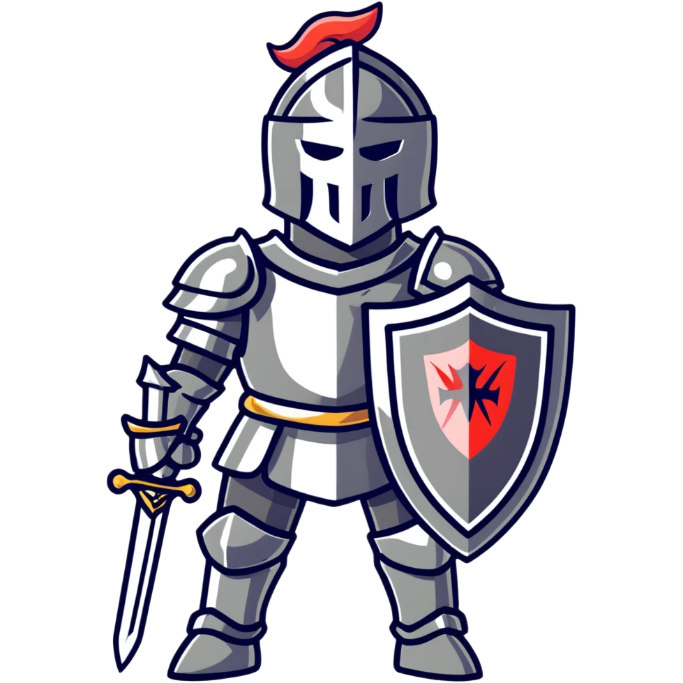 Knight in shining armor with sword and shield emoji