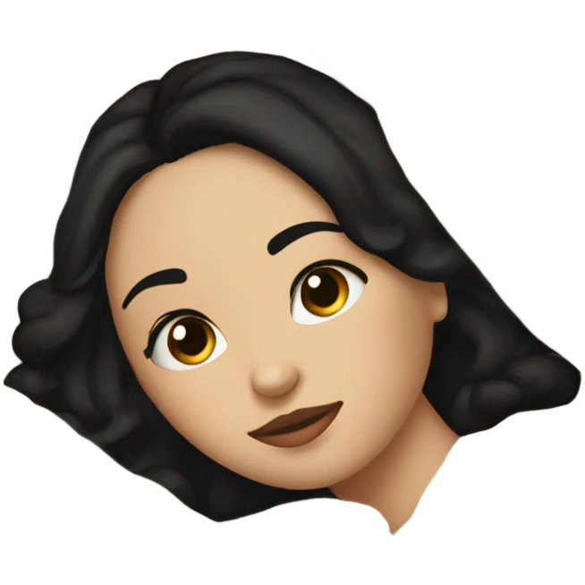 white girl with short black hair laying in a big bed with a beige comforter  emoji