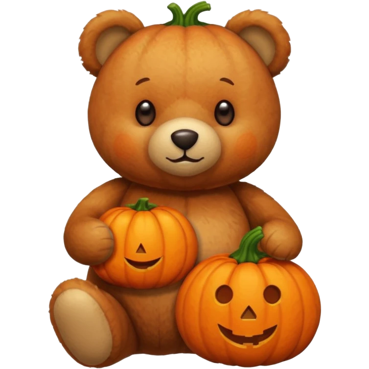 Soft teddy bear holding a pumpkin  emoji