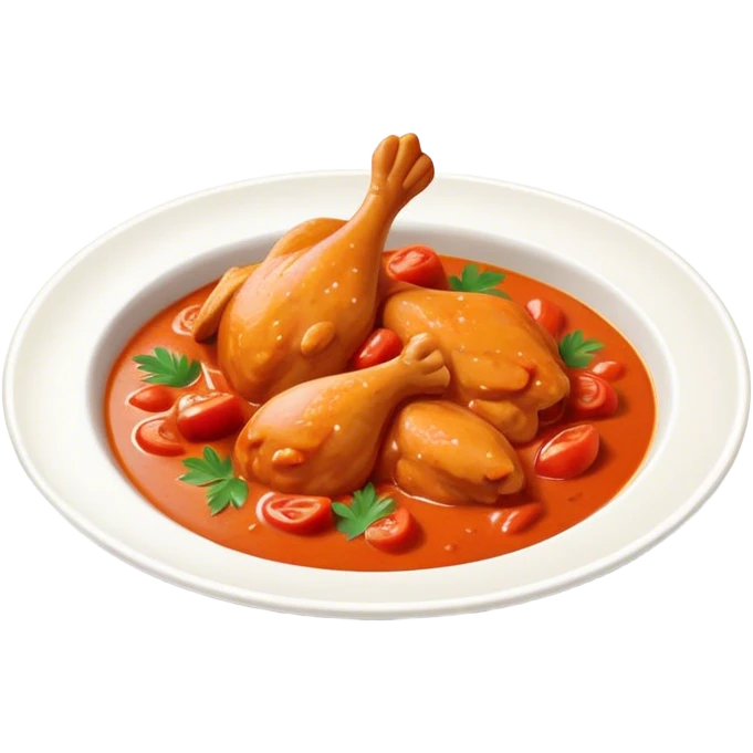 Cinematic Realistic Butter Chicken Dish Emoji, depicted with tender chicken simmered in a creamy tomato‚Äêbased sauce rendered with rich textures and dynamic, appetizing lighting. emoji