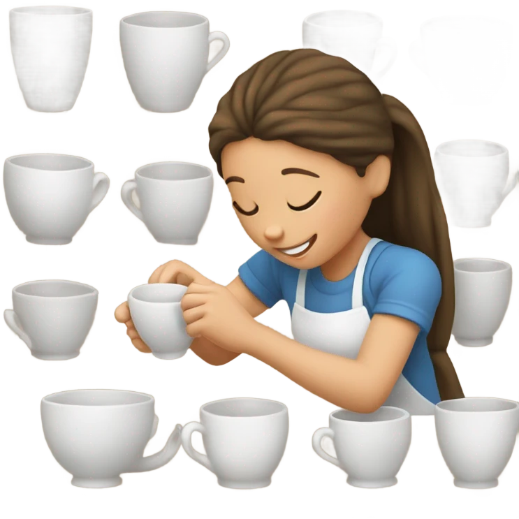 Girls make ceramic cup emoji