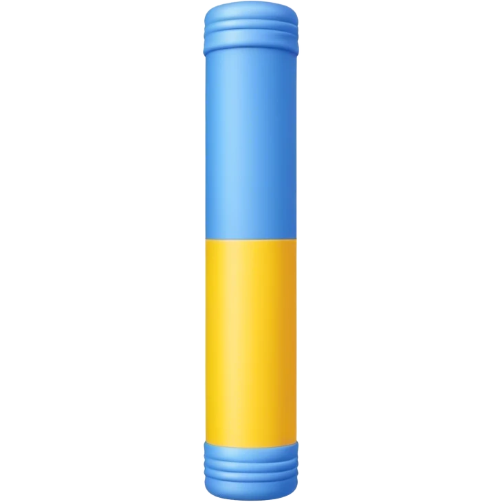 Blue foam tube with yellow ends on both end, not hollow, front view emoji