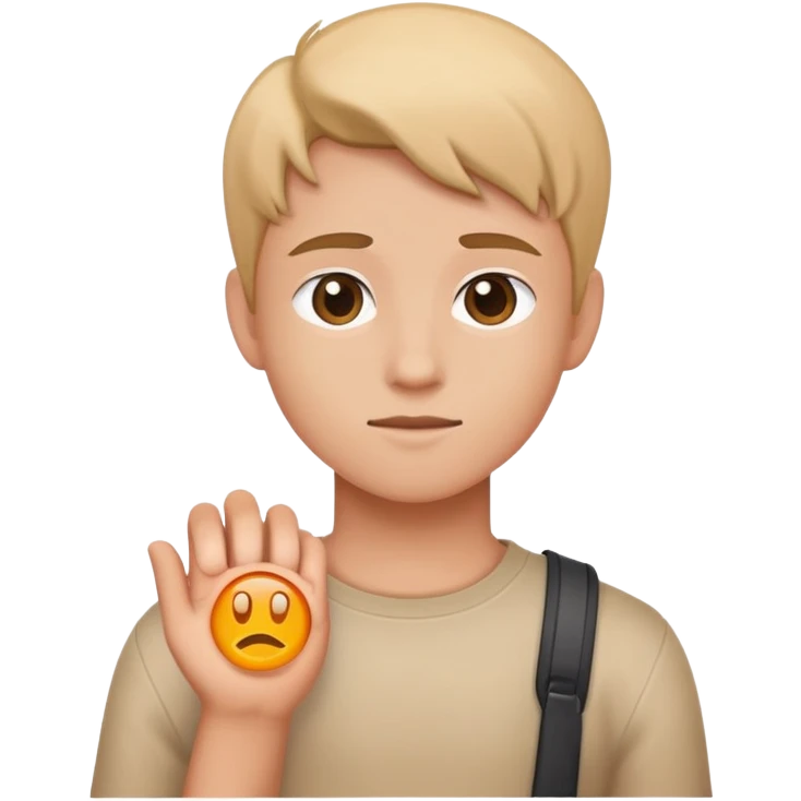 young character standing with a small help icon or question mark above their shoulder emoji