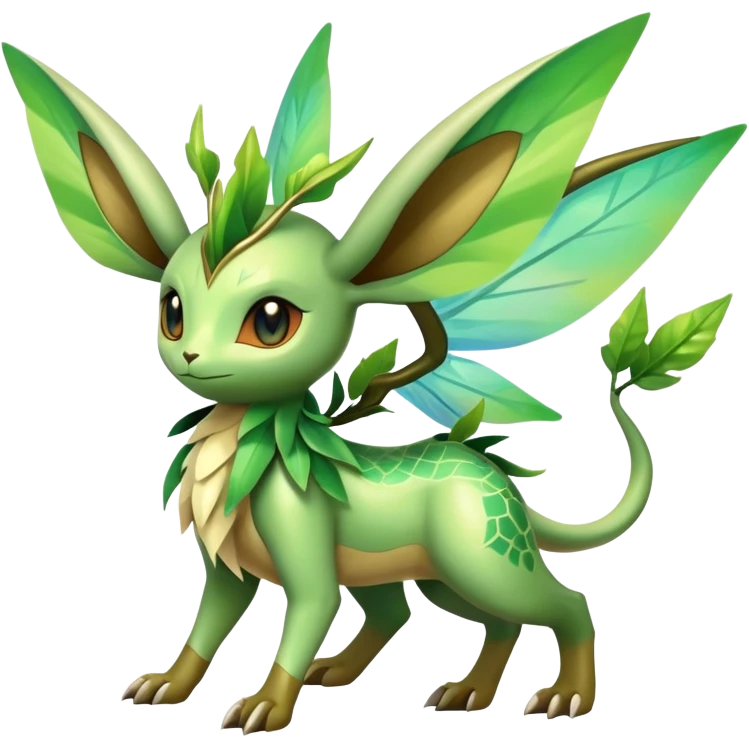 Exotic Tropical Rare Shiny Epic Ethereal Leafeon-Celebi-Flygon-Turtwig-hybrid, full body emoji