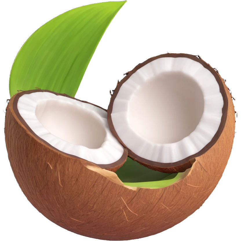 3D emoji style half coconut with white flesh visible, simple and expressive emoji