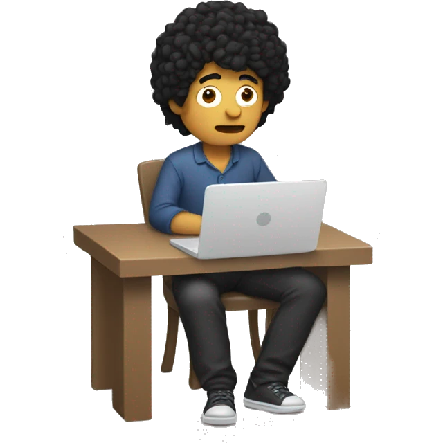 tired white man with black hair, sitting at a laptop


 emoji