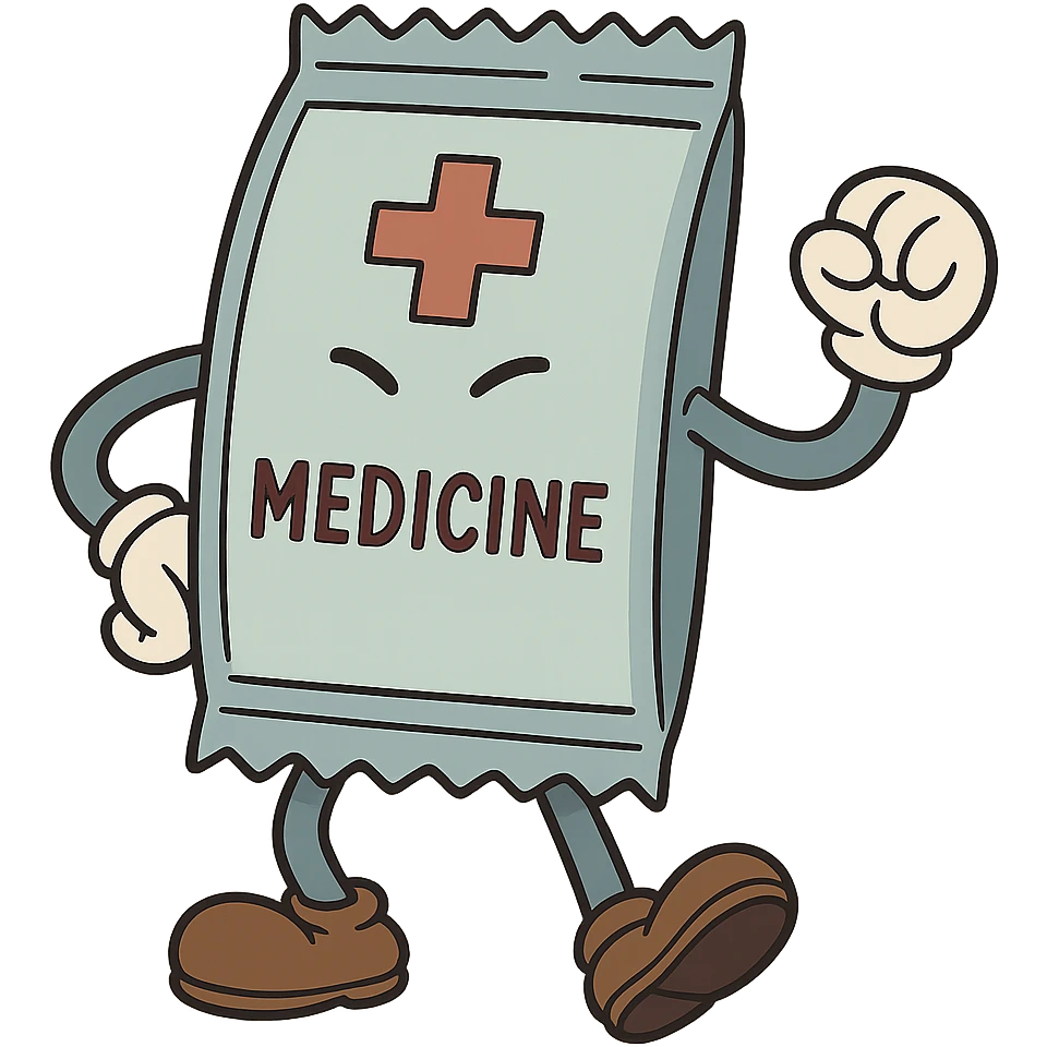 cartoon style medicine sachet, no face emoji