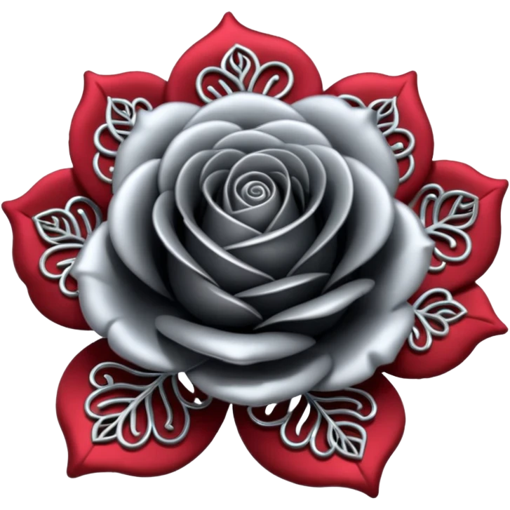 Black and silver filigree rose, 3D, extremely detailed design emoji