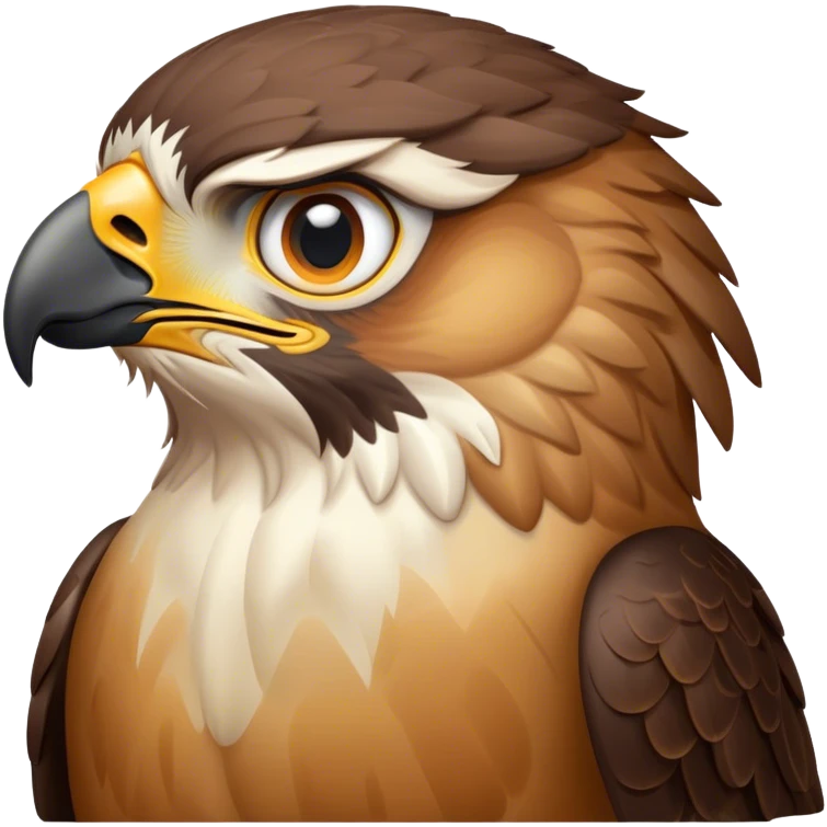 Cinematic Noble Hawk Portrait Emoji, Poised and regal, with a sturdy, agile build, a sharp, hooked beak, and intense, focused eyes that exude predatory precision, Simplified yet sharp and sophisticated features, highly detailed, glowing with a soft, golden glow, high shine, intelligent and vigilant, stylized with an air of aerial mastery, focused and determined, soft glowing outline, capturing the essence of a watchful and confident hawk that appears ready to soar out of the screen with effortless authority! emoji