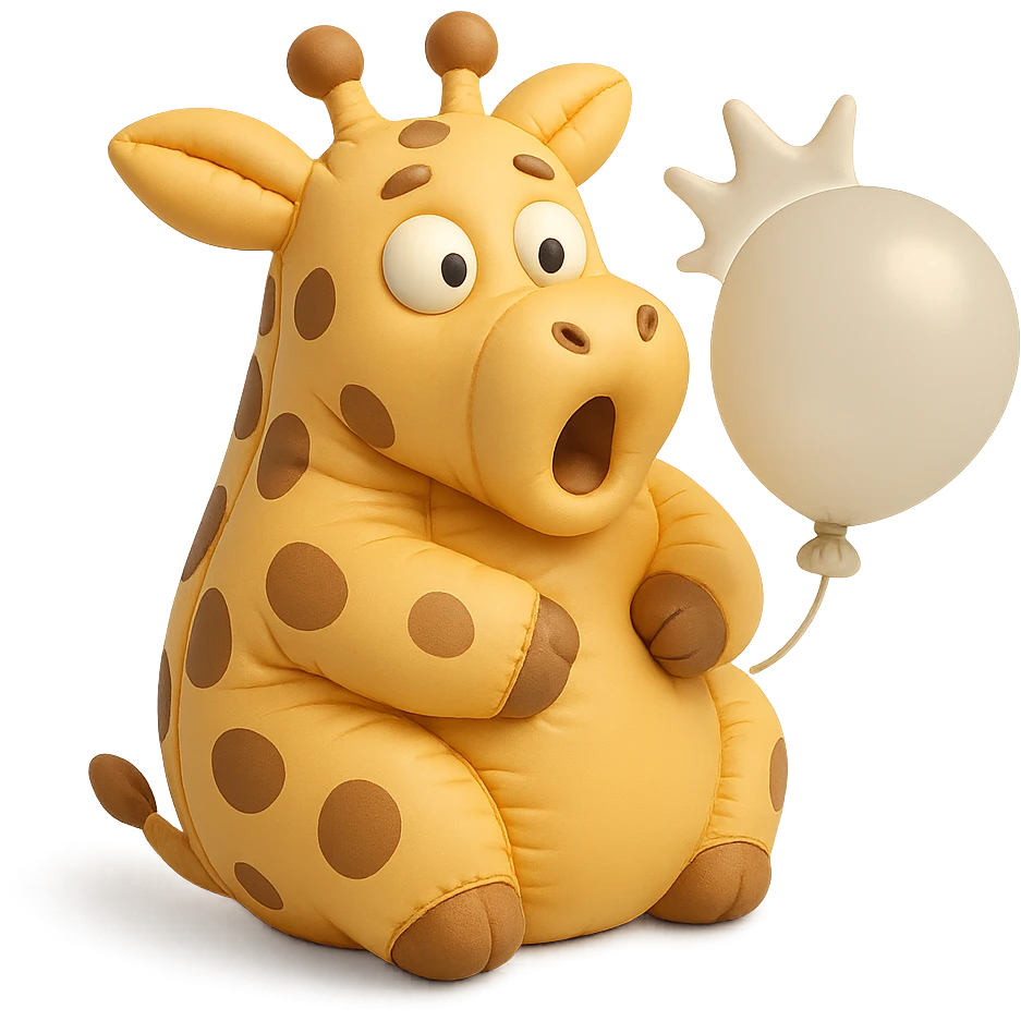 giraffe popping balloon in surprise expression, cushion style emoji