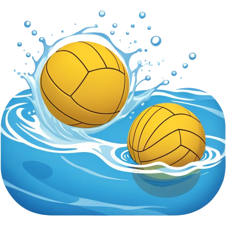 An icon featuring a yellow water polo ball floating on the water with goals in the background, inside a swimming pool. The design includes splashes and ripples, symbolizing the fast-paced action and strategy of water polo. Transparent background highlights. emoji
