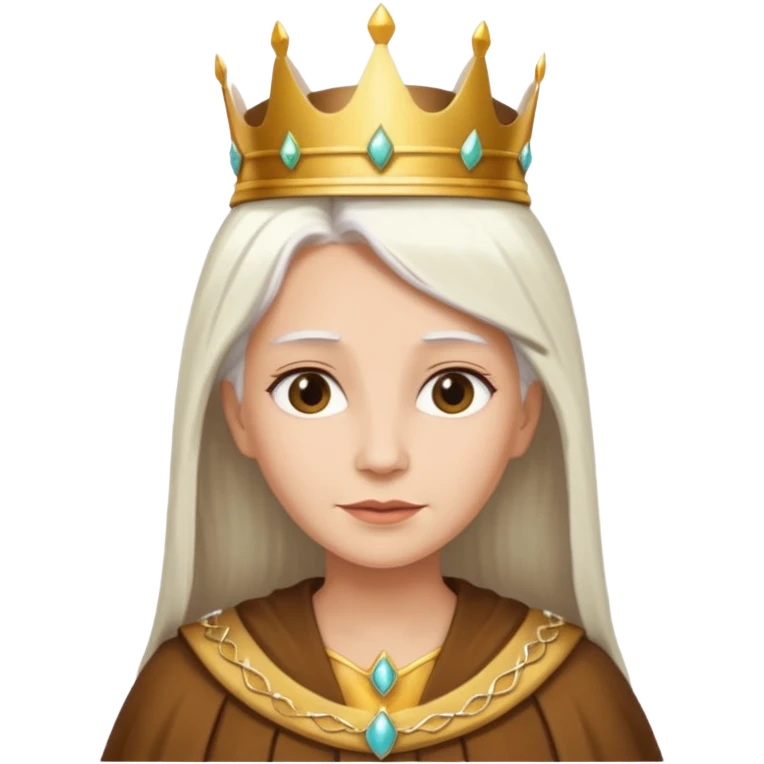 Queen with straight white hair – golden crown, brown robe emoji
