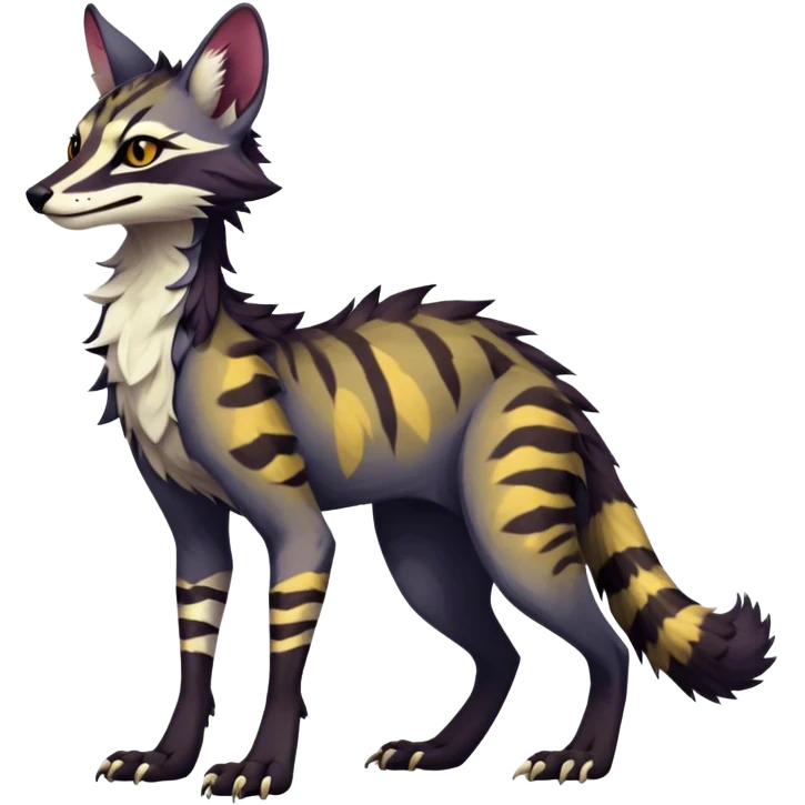 Feral Rare Fantasy dark vibrant warm-colored Vernid-Sergal-Genet-species by LiLaiRa, random markings, tufted ears, full body, 4 legs emoji