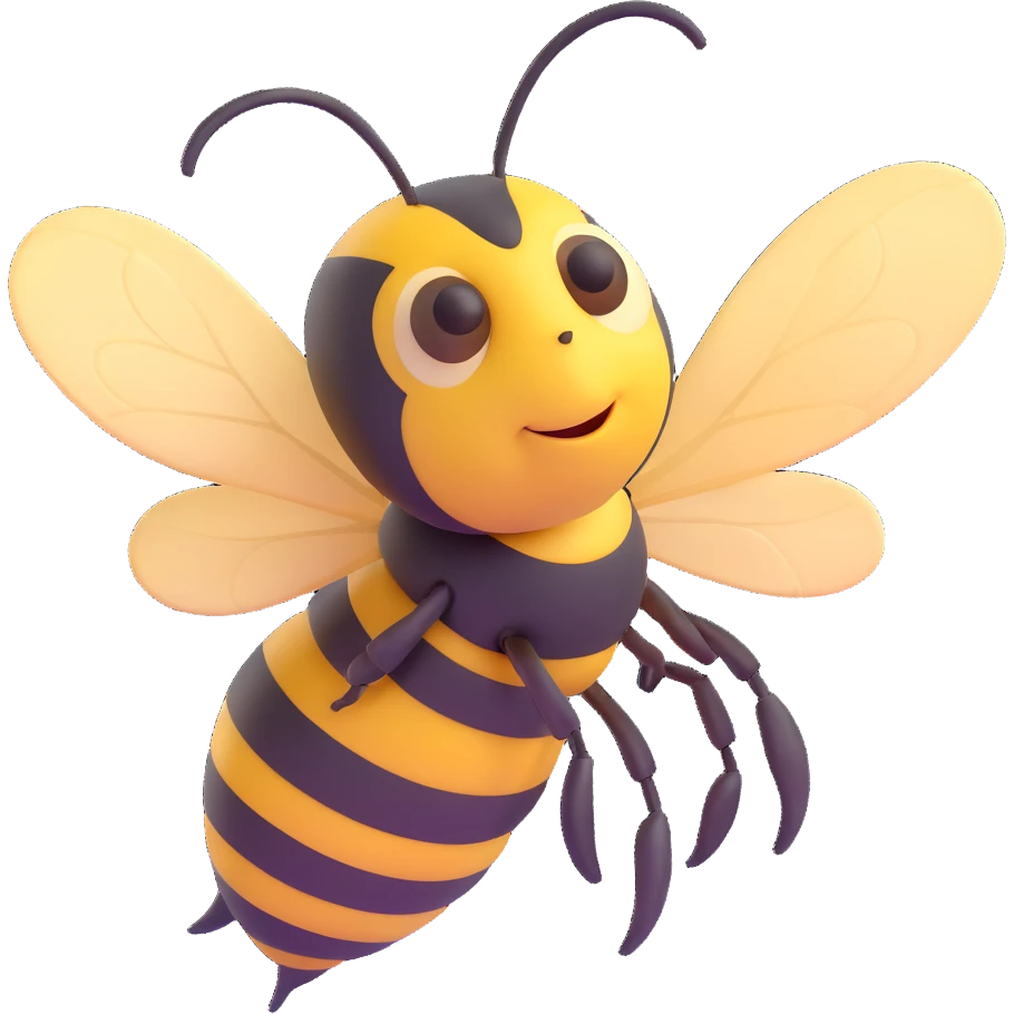 A bee, facing left, with a neutral expression, detailed texture on its body, and slightly blurred wings. emoji