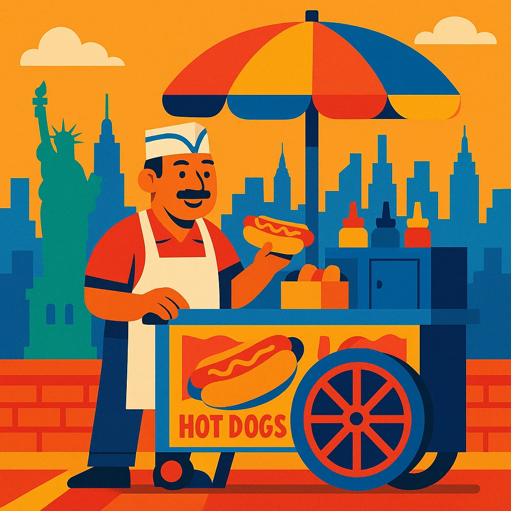 hotdog seller in New York with cart emoji