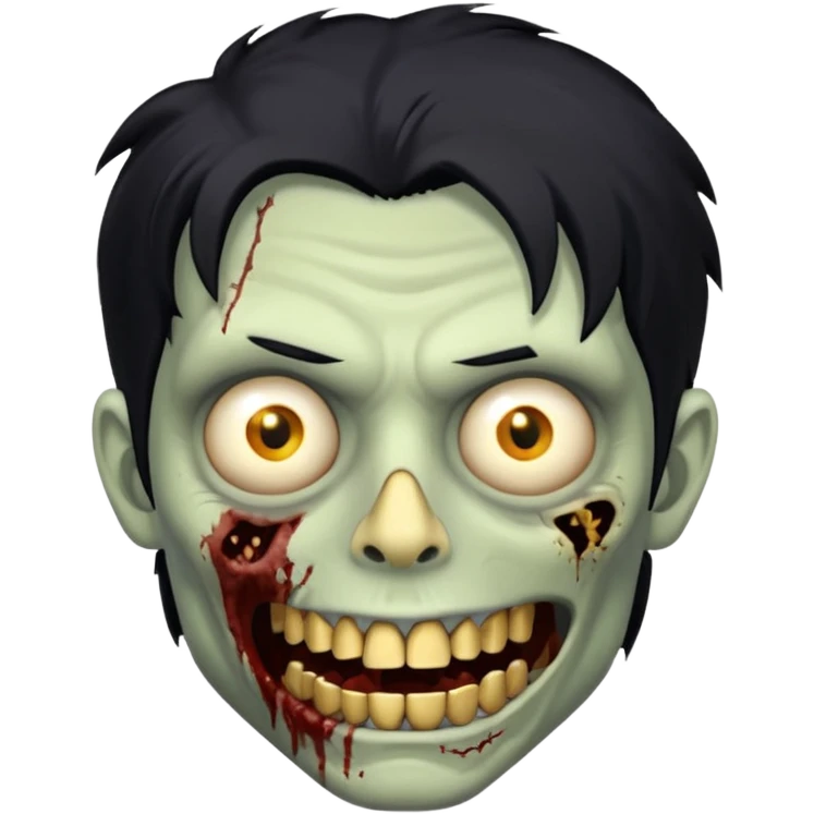 cabelo liso desordenado negro homen con aparencia de zombi y que haga un gesto mostrando los dientes de oro emoji
