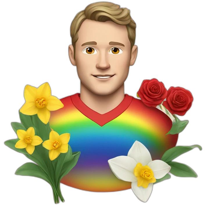 Jonathan Toews as rainbow seal with daffodils and roses emoji
