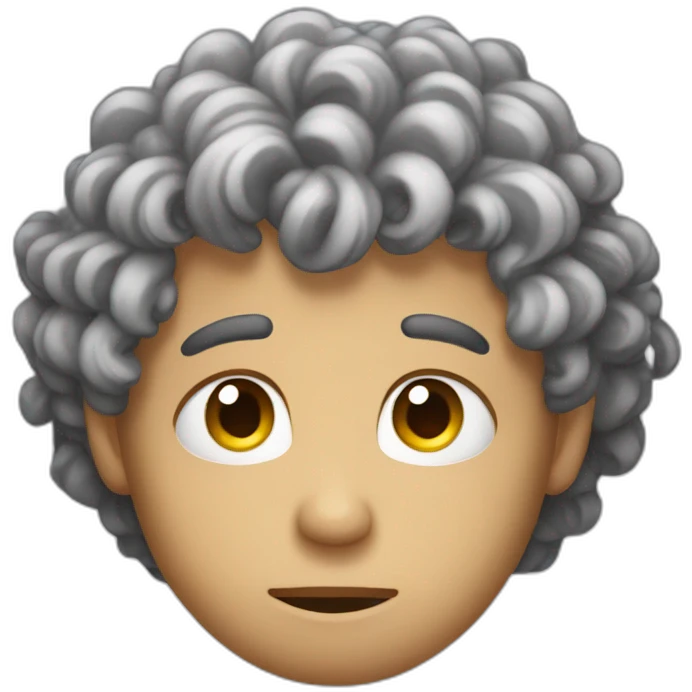 He has curly hair and a sad face emoji