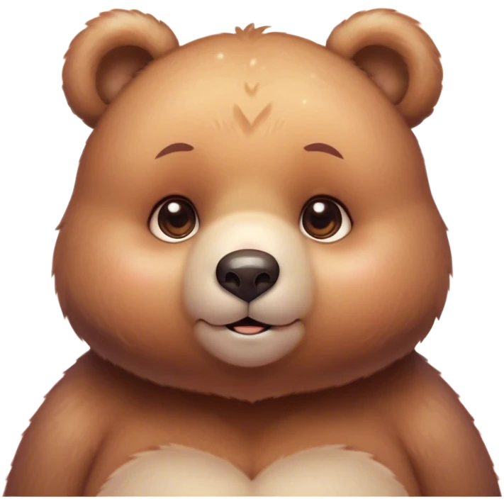 Cinematic cute soft bear, chubby round face, tiny ears, warm fuzzy fur, blushing cheeks, sparkling kind eyes, soft glowing background, heartwarming and huggable. emoji