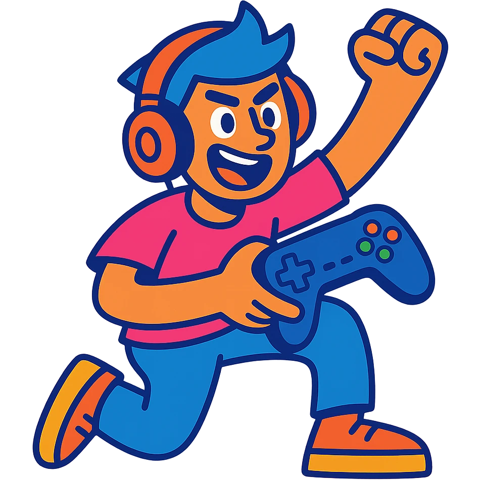 gamer character, vibrant and energetic, modern cartoon style emoji