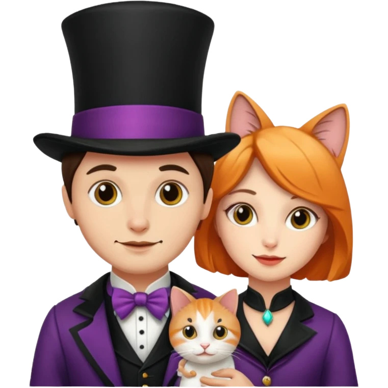 magician couple and their pet cat emoji