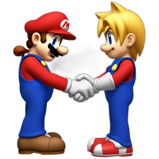 super mario handshaking sonic the hedgehog emoji