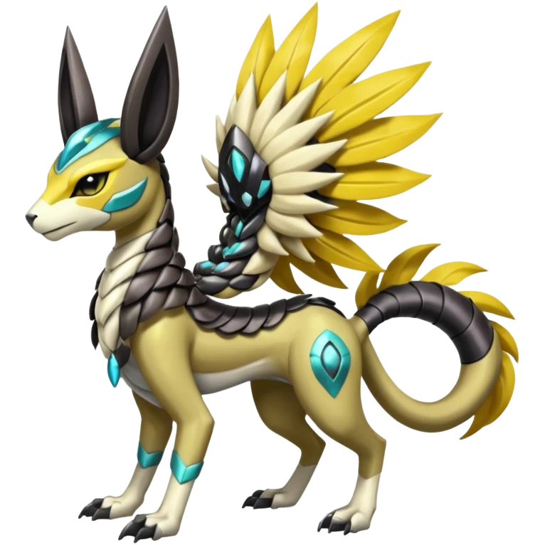 Colorful masked armored leathery scaly furry Futuristic Meloetta-Manectric-Solgaleo-Raikou-Pokémon-Digimon-Fakémon-fusion-hybrid-creature emoji