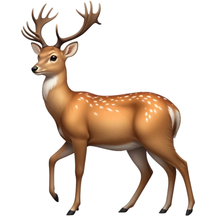 cinematic-noble [deer]-realistic-full-body-standing on all fours-emoji,-tail-tucked-close,-head-tilted-dramatically,-sleek-[fawn]-fur,-simplified-yet-realistic-focused-features,-highly-detailed,-glowing-with-an-almost-sarcastic-glow big antlers emoji