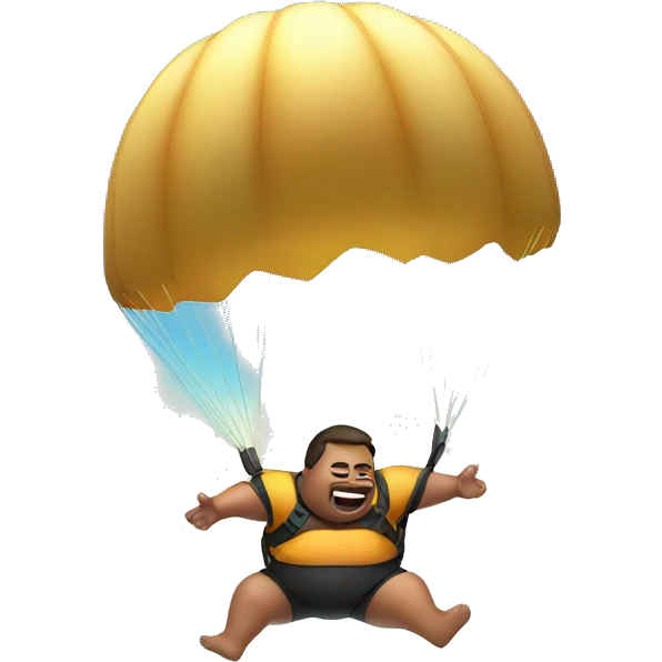 fat guy parachuting over tropical island emoji