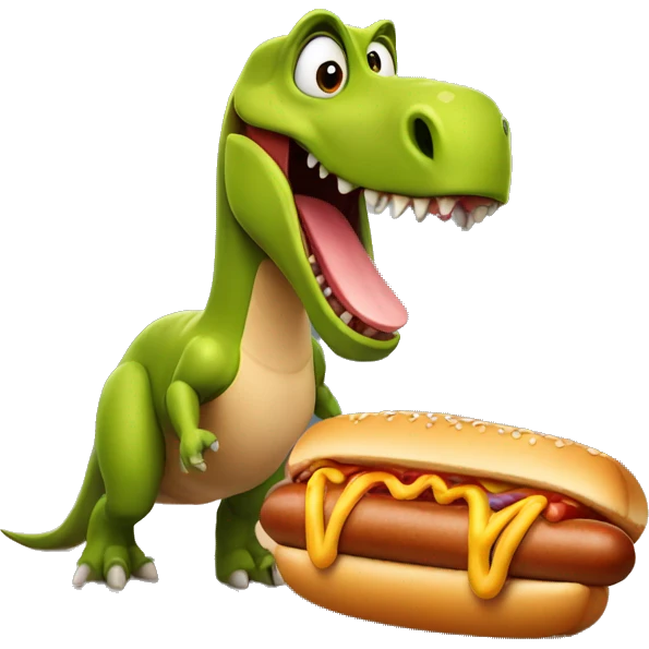Dinosaur with hot dog emoji