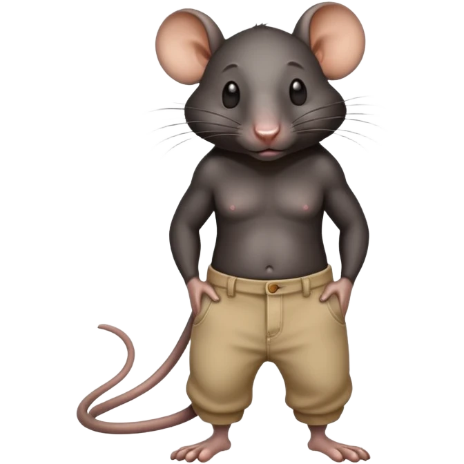 a large black rat in pants, with a lot of sweat emoji