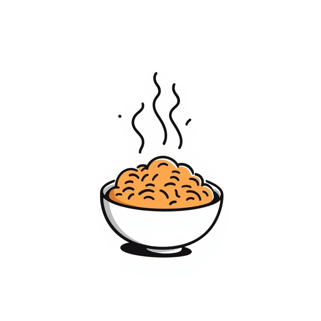 hand-drawn bowl of rice with orange-colored grains, steaming hot emoji