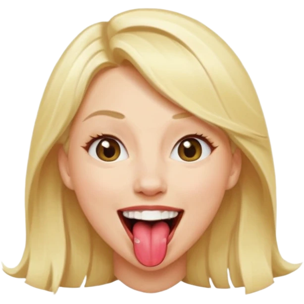 Woman head, blonde, slim, mouth wide open, tongue out
 emoji