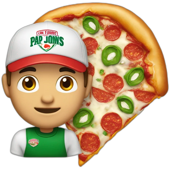 papa johns eating pizza with a green cap emoji