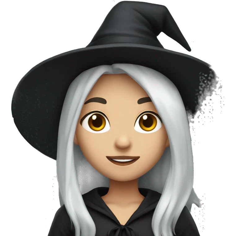 Young witch with white hair and black cap emoji