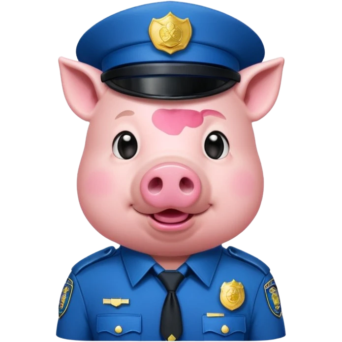 a pig, upright, in a police officer uniform, drooling and looking to the bottom left emoji
