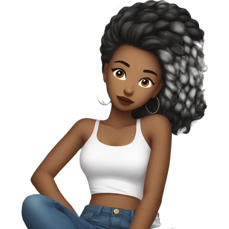 girl with baddie long lashes withh white crop top and with jeans on sleeping emoji