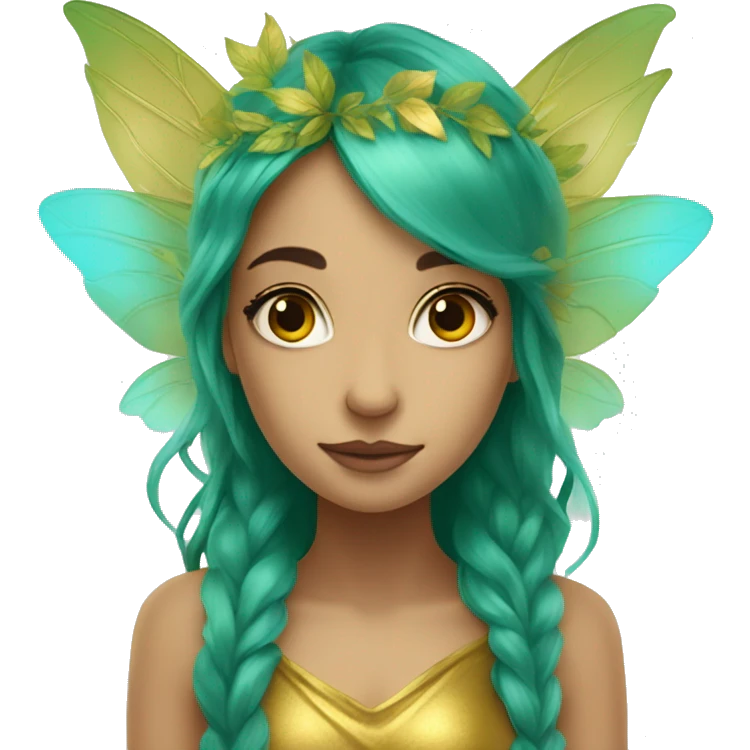 Beautiful, leaf, fairy, gold, turqoise, green, long hair, big wings emoji