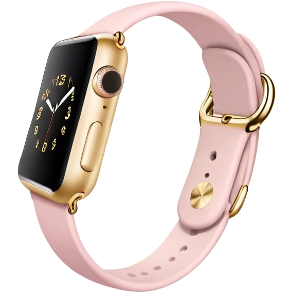 Gold Apple Watch with a light pink band on an angle emoji