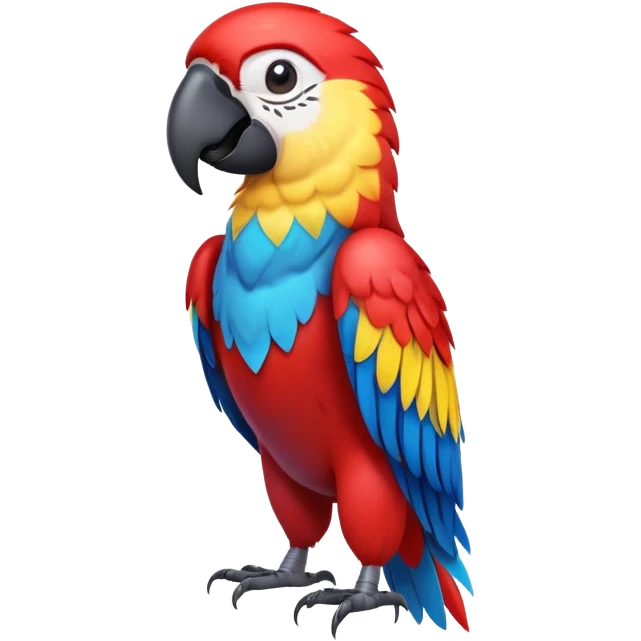 cinematic-macaw-realistic-full-body-standing-emoji,-vibrant-feathers-glowing-with-rich-reds,-blues,-and-yellows,-head-tilted-dramatically,-curved-beak-gleaming,-piercing-dark-eyes-exuding-confidence,-simplified-yet-realistic-focused emoji