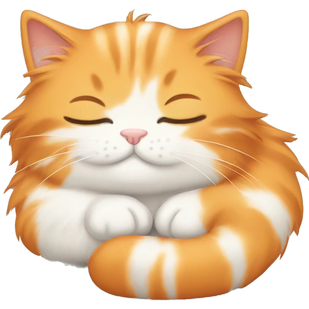 Cute emoji long haired orange and white kitty curled up sleeping emoji