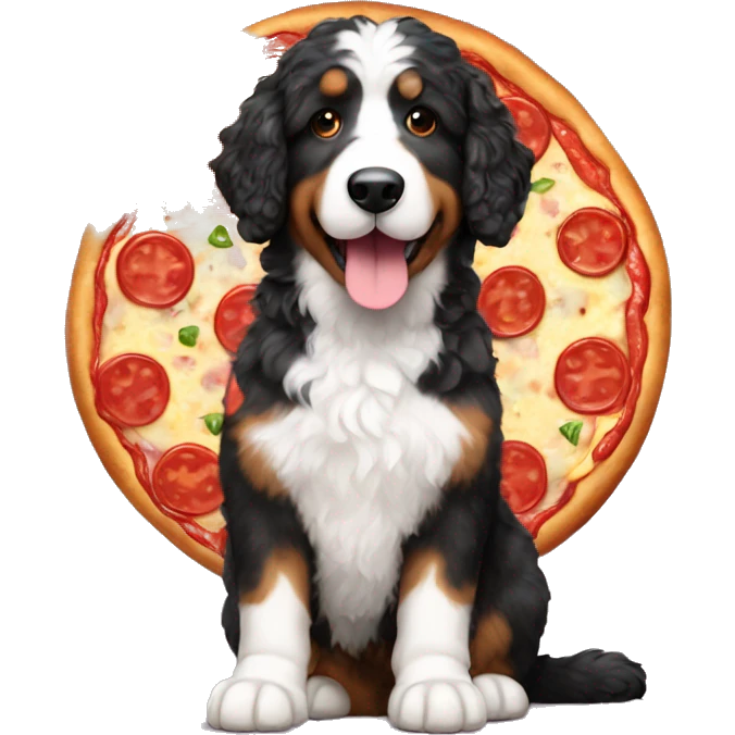 Bernedoodle holding pizza emoji