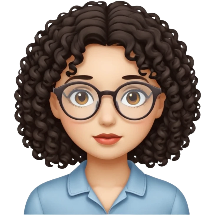 Menina de cabelo cacheado, escuro, ela é branca e usa um óculos delicado emoji