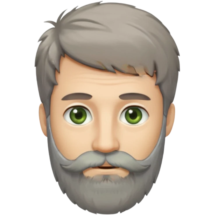 Greenish grey eyed adult man with greyish messy short hair and a very long beard. Pale skin. emoji