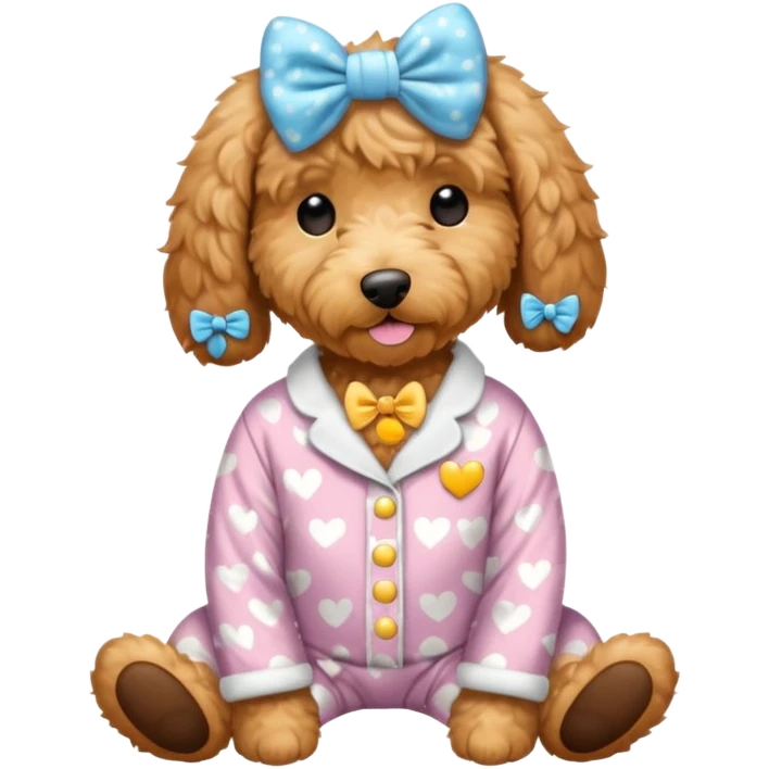 Golden doodle wearing bow pajamas emoji