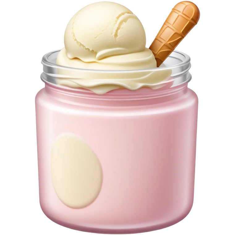 ultra realistic round single scoop of vanilla bean ice cream in light pink short jar emoji
