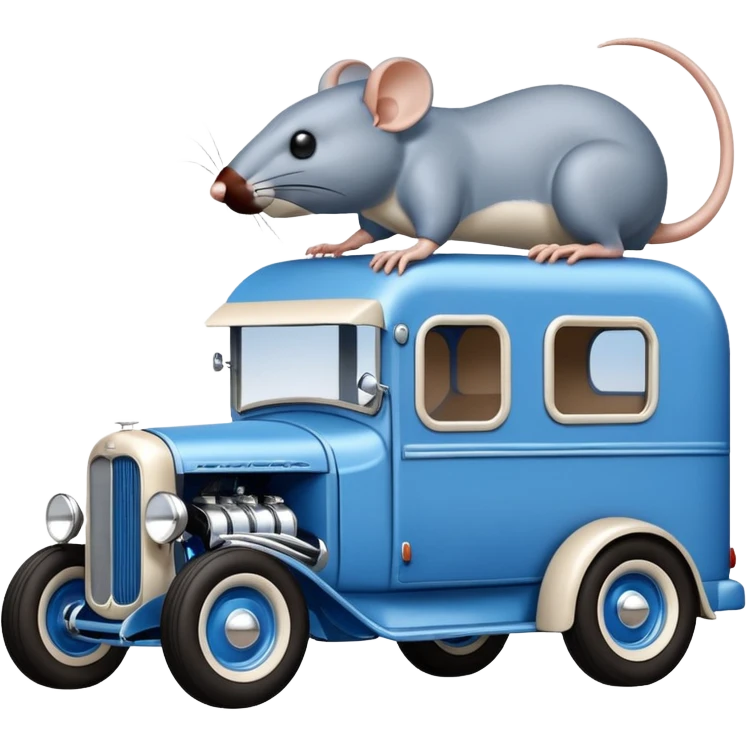 A rat rod 1934 hot rod caravan pulling a large matching trailer, blue and pearl  emoji