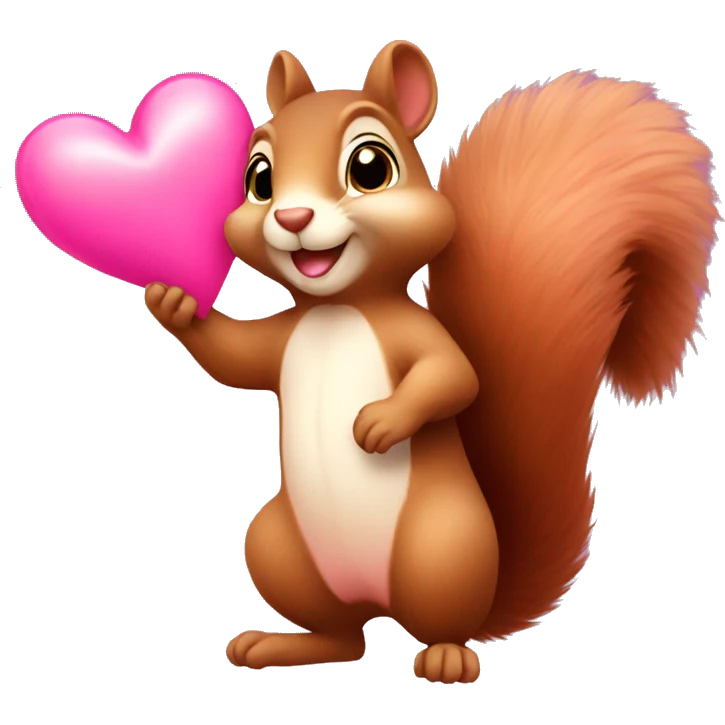 cute squirrel holding two pink revolving hearts emoji