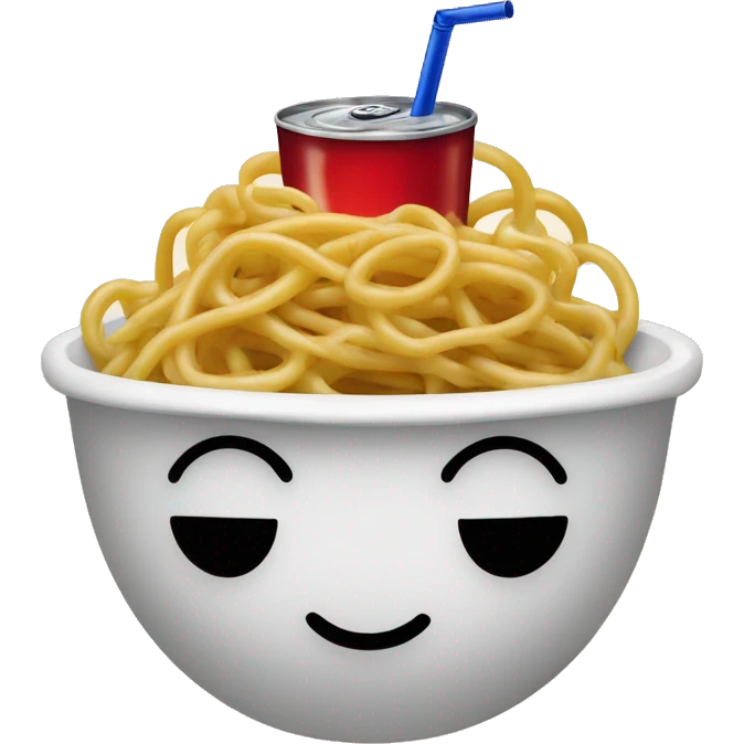 BOWL OF SPAGGETI WITH ATOP HAT AND A COKE GLASS AND PEPSI IN IT emoji