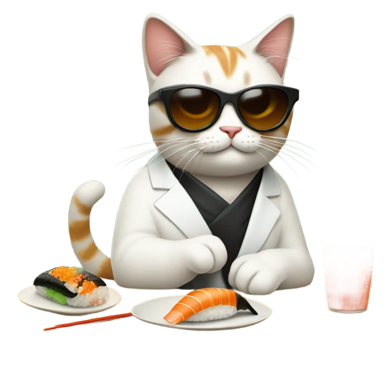 cat wearing sunglasses eating sushi emoji